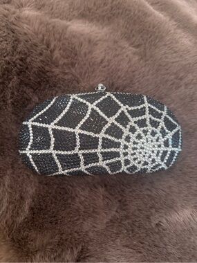 Black Crystal Spiderweb Evening Clutch with Silver Accents